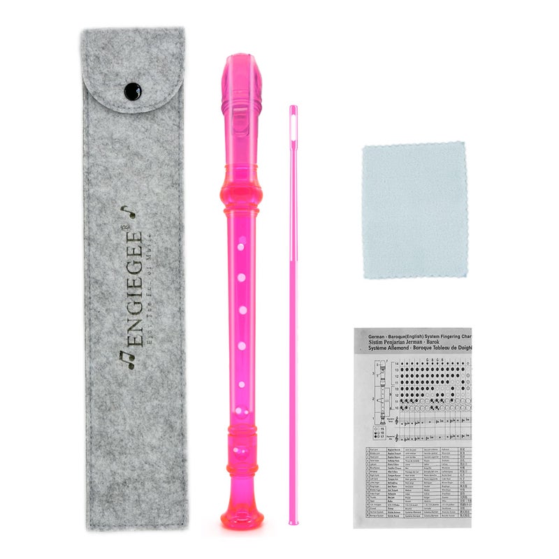 ENGIEGEE SJOYS ENGIEGEE 8-Hole Soprano Descant Recorder Kids Music Flute with Cleaning Rod & Case Bag For School Student Home Entertainment Transparent Pink - Image 1
